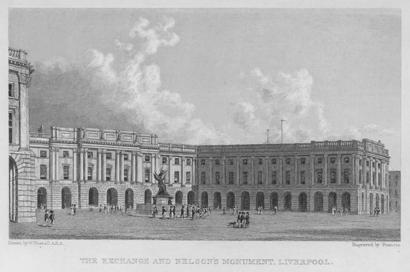 The Exchange és Nelson emlékműve, Liverpool (metszet) alkotó: William (after) Westall