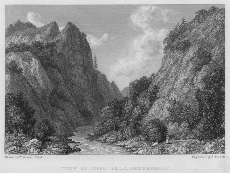 Nézet itt: Dove Dale, Derbyshire (metszet) alkotó: William (after) Westall
