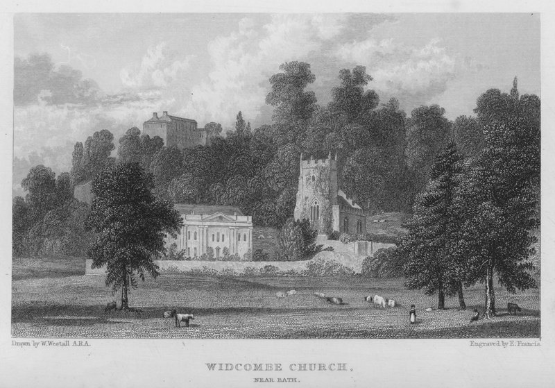 Widcombe templom, Bath közelében (metszet) alkotó: William (after) Westall