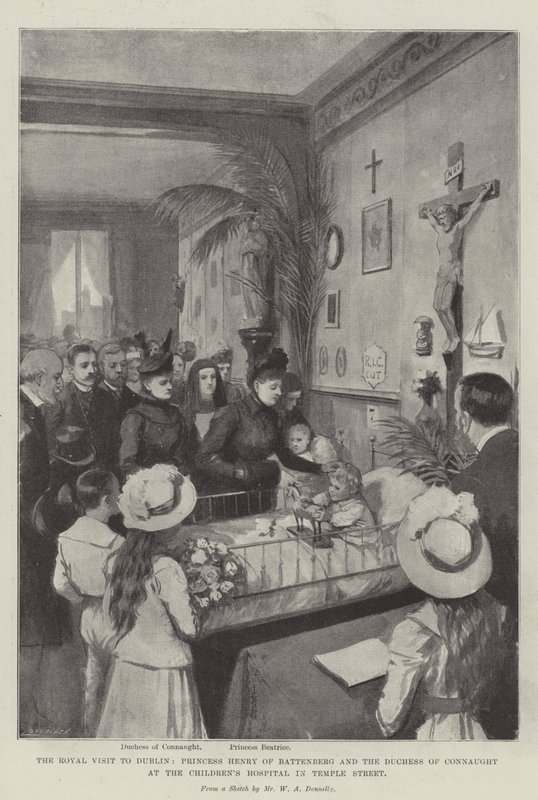 Henrik Battenberg hercegnő és Connaught hercegnő dublini királyi látogatása a Temple Street-i Gyermekkórházban alkotó: William A. Donnelly
