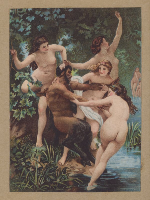 Szatír és nimfák (chromolitho) alkotó: William Adolphe (after) Bouguereau