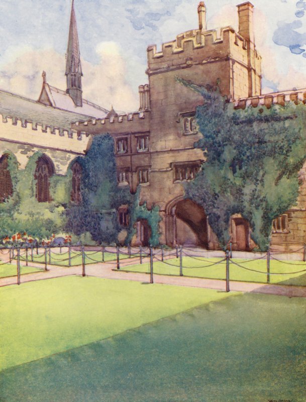 Jesus College elülső négyszög (színes litográfia) alkotó: William Ainsworth Wildman