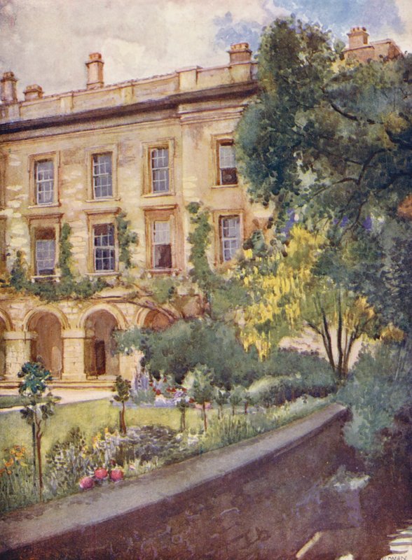 Magdalen College Új épületek a Magdalen ligetek mellett (színes lithó) alkotó: William Ainsworth Wildman