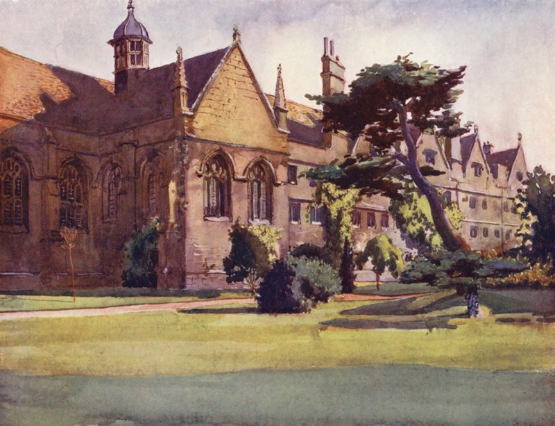 Wadham College kerti homlokzat (színes litográfia) alkotó: William Ainsworth Wildman