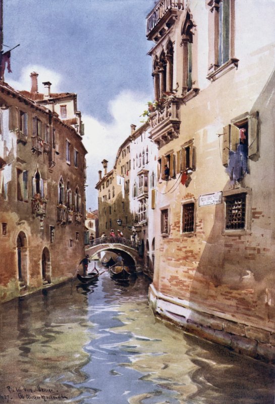 Rio del Olio, Velence, Olaszország (színes litho) alkotó: William Alister Macdonald
