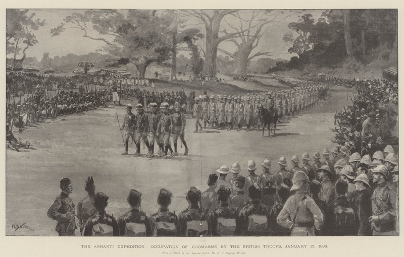 Az Ashanti-expedíció, Coomassie megszállása a brit csapatok által, 1896. január 17. alkotó: William Barnes Wollen