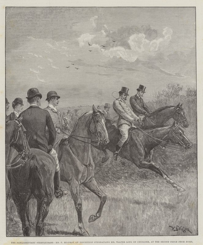 A parlamenti akadályverseny, F. Mildmay a diszkrécióról, Walter Long úr átalakításáról a Crusaderen, a második otthoni kerítésnél alkotó: William Barnes Wollen