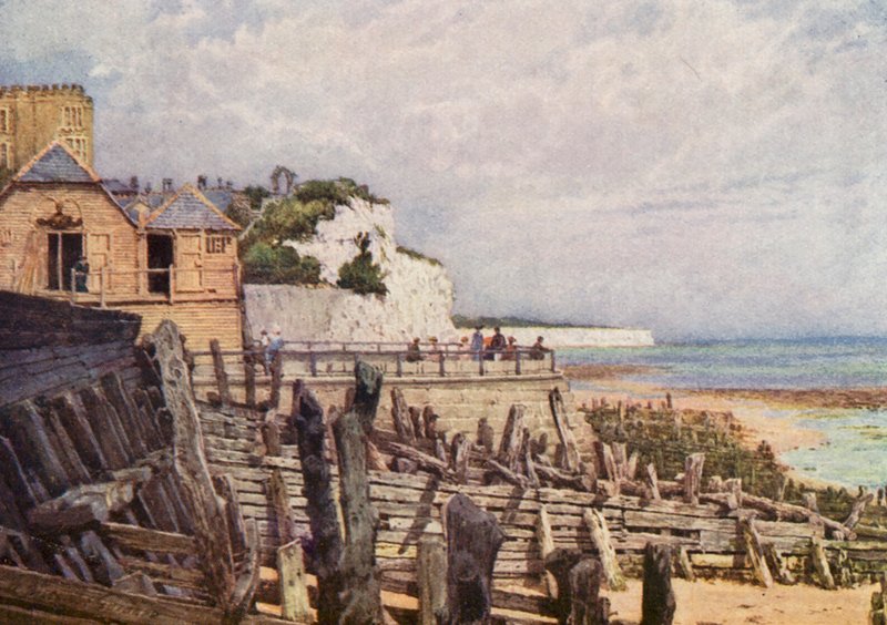 Broadstairs egy régi darabja a mólóról (színes litográfia) alkotó: William Biscombe Gardner
