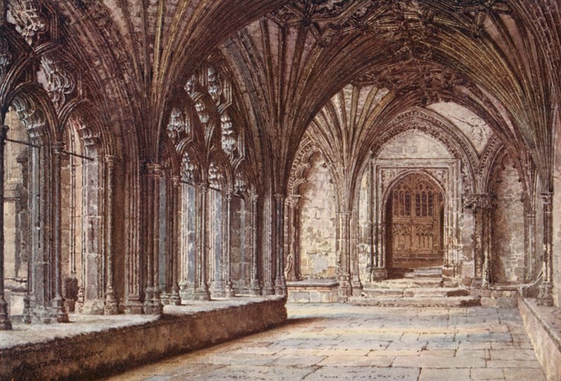 Ajtó a kerengőből a mártíriumba, Canterbury székesegyház (színes litográfia) alkotó: William Biscombe Gardner
