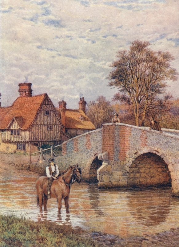 Eynsford Bridge, a Darent folyón (színes litográfia) alkotó: William Biscombe Gardner