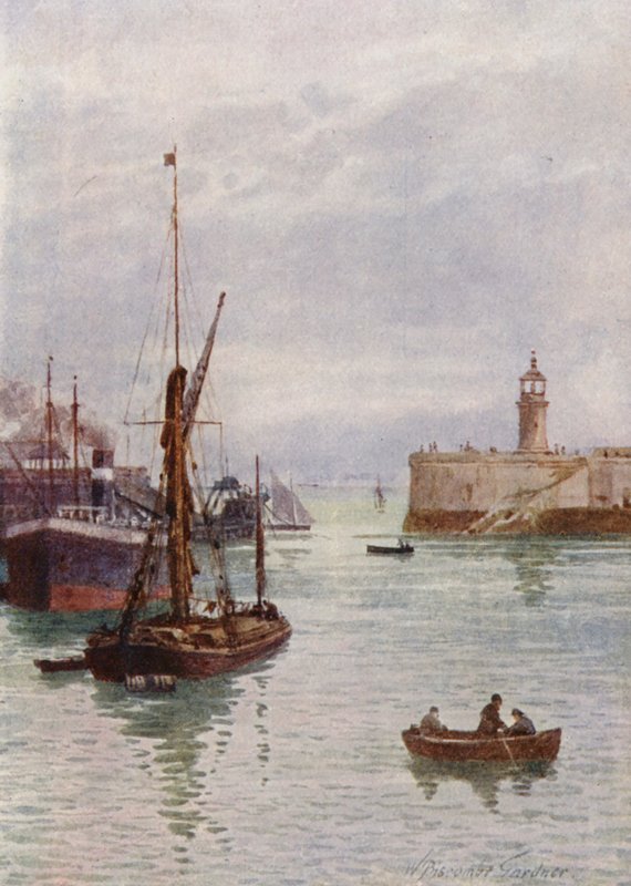 Ramsgate kikötőjében (színes litográfia) alkotó: William Biscombe Gardner