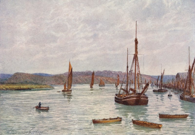 A Chatham mólóról a Medwayre tekintve (színes litográfia) alkotó: William Biscombe Gardner
