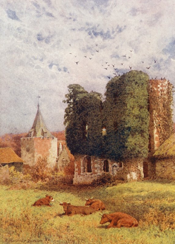 Otford kastély és templom (színes litográfia) alkotó: William Biscombe Gardner