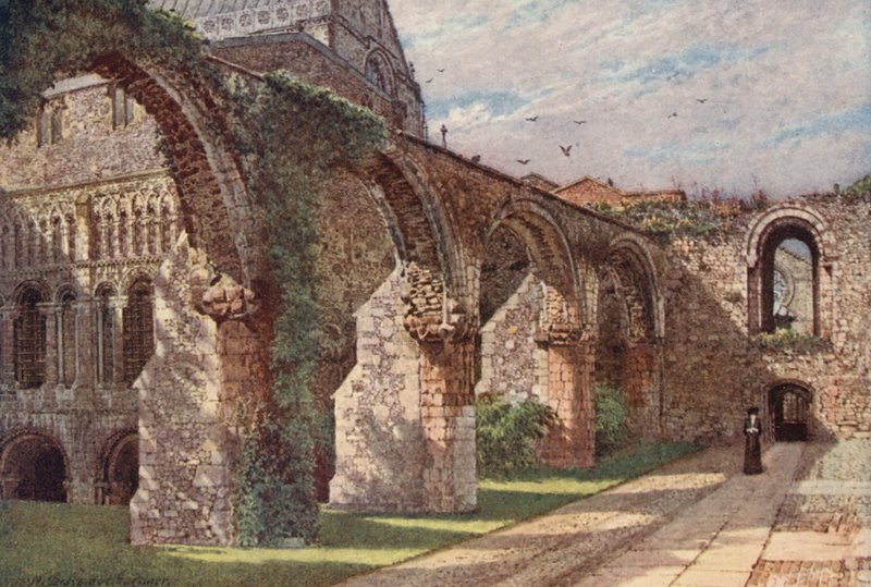A gyengélkedő romjai, Canterbury székesegyház (színes litográfia) alkotó: William Biscombe Gardner