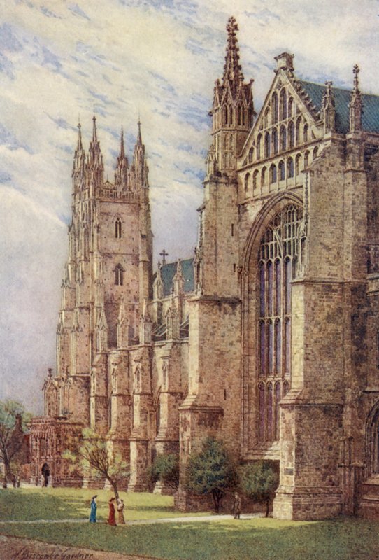 Délnyugati kereszthajó és Szent György-torony, Canterbury székesegyház (színes litográfia) alkotó: William Biscombe Gardner