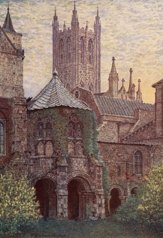 A keresztelőkápolna, Canterbury székesegyház (színes litográfia) alkotó: William Biscombe Gardner