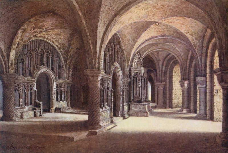 A Miasszonyunk-kápolna a Canterbury-székesegyház alagsorában (színes litográfia) alkotó: William Biscombe Gardner