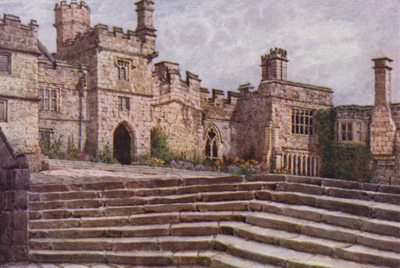 Alsó udvar, Haddon Hall (színes litó) alkotó: William Biscombe Gardner