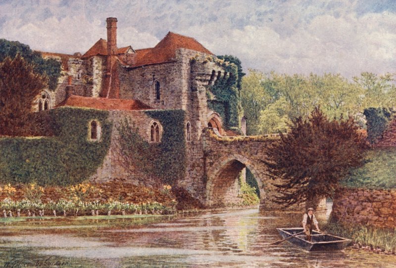 A régi kapu és híd, Leeds Castle (színes lithó) alkotó: William Biscombe Gardner