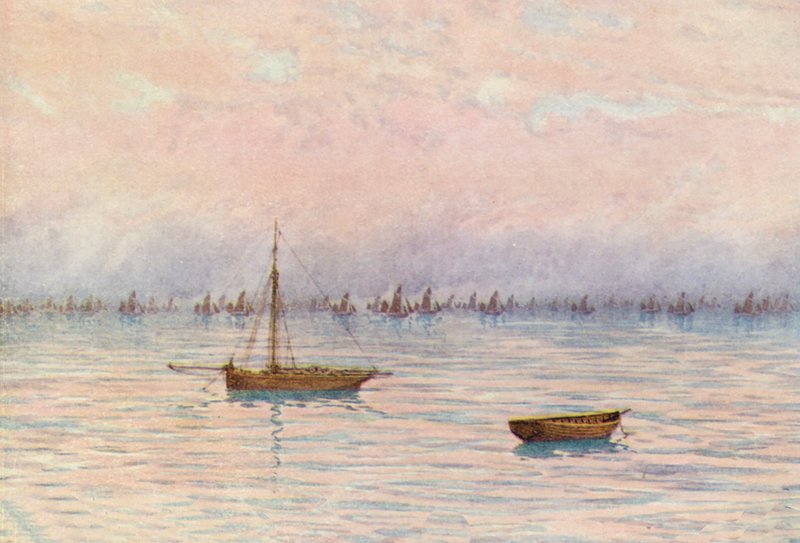 A Whitstable Oyster Fleet kotrása a Herne-öbölnél (színes litográfia) alkotó: William Biscombe Gardner