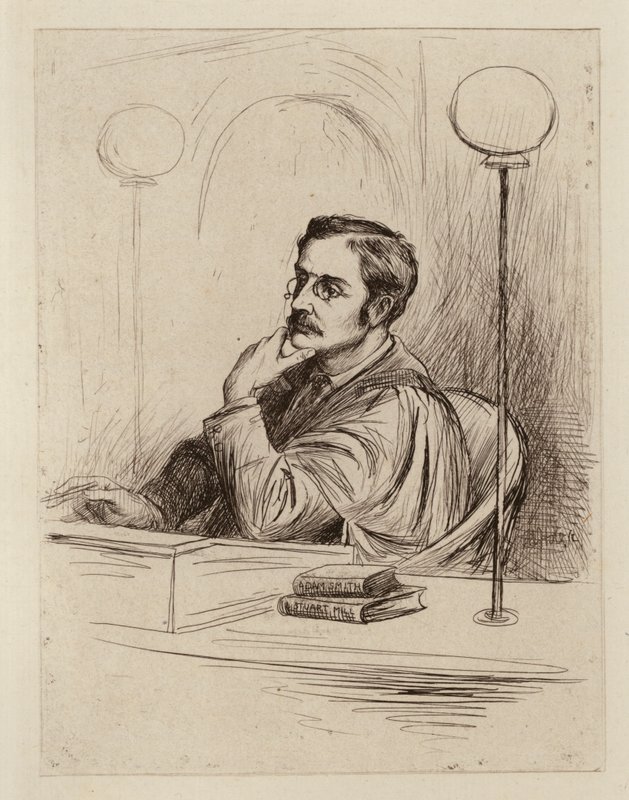 Joseph Shield Nicholson, a kereskedelmi és politikai gazdaságtan és a kereskedelmi jog professzora (metszet) alkotó: William Brassey (after) Hole