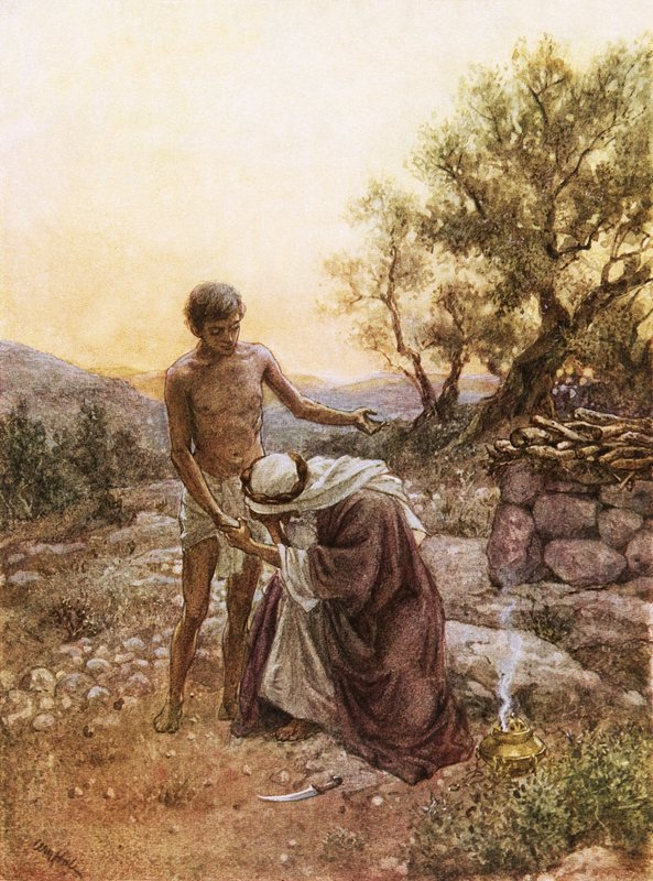 Ábrahám és Izsák Mória hegyén alkotó: William Brassey Hole