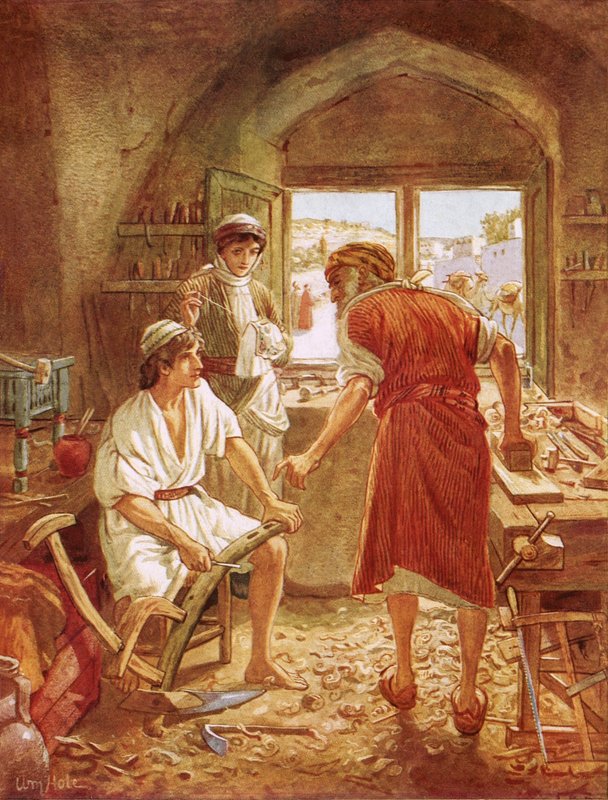 Krisztus Józseffel asztalosként dolgozik alkotó: William Brassey Hole