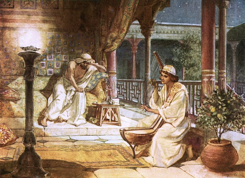 Dávid hárfán játszik Saul előtt alkotó: William Brassey Hole