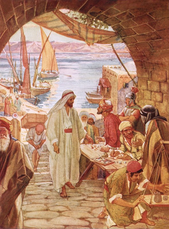 Jézus megparancsolta Máténak, a vámszedőnek, hogy kövesse őt alkotó: William Brassey Hole