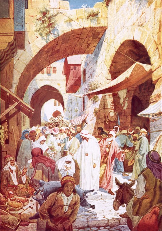 Jézus meggyógyított egy nőt a tömegben, miközben Jairus háza felé tartott alkotó: William Brassey Hole