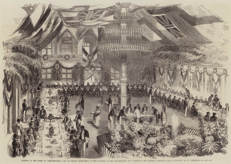 Bankett a Hotel du Gouvernementben, Fort de France, Martinique, Josephine császárné szobrának felavatása alkalmából alkotó: William Carpenter