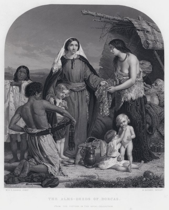 Dorcas alamizsnája (metszet) alkotó: William Charles Thomas (after) Dobson