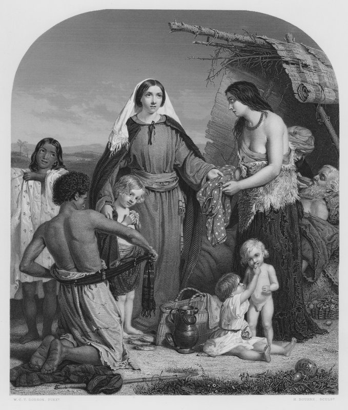 Dorcas alamizsnája, a képről a Királyi Gyűjteményben (metszet) alkotó: William Charles Thomas (after) Dobson