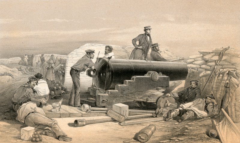 Egy csendes nap a gyémánt akkumulátorban, egy Lancaster 68 Pounder portréja, 1854. december 15. alkotó: William Crimea Simpson