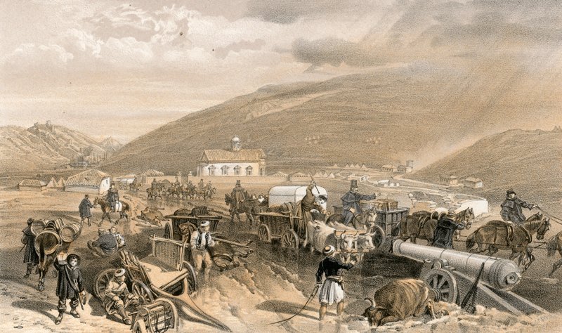 Biztossági nehézségek, az út Balaklavától Sebastopolig, Kadikoinál, nedves időben alkotó: William Crimea Simpson