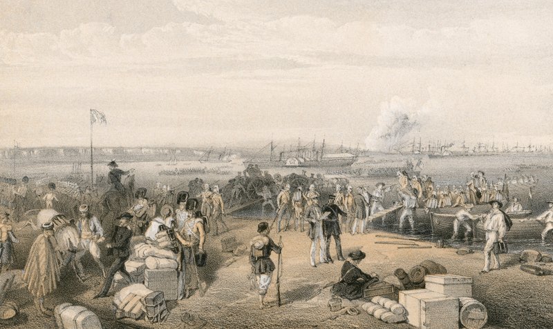 A Kertch-i expedíció kiszállása és a Szent Pál-telep felrobbantása alkotó: William Crimea Simpson