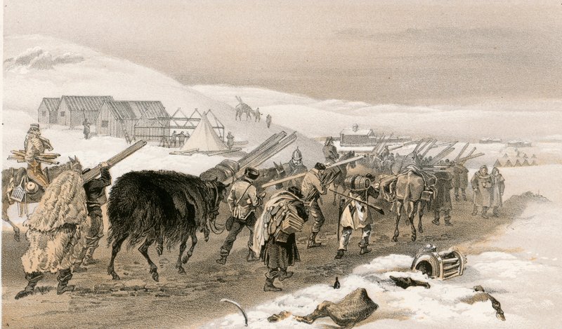Kunyhók és harci ruházat a hadsereg számára alkotó: William Crimea Simpson