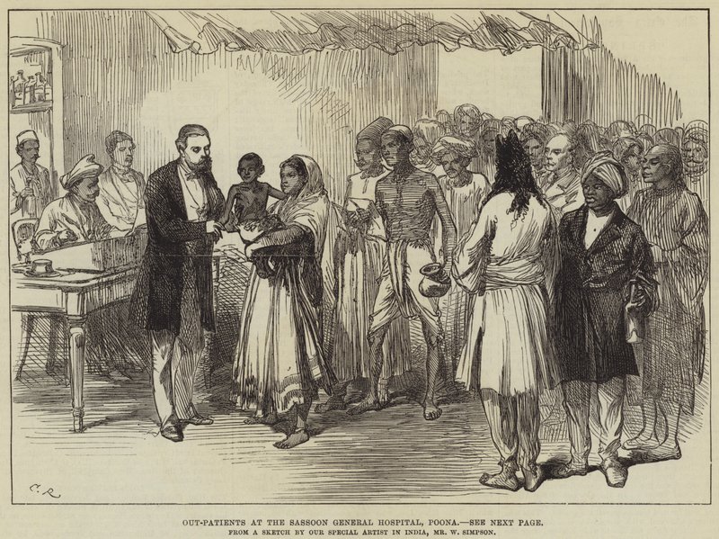 Járóbetegek a Sassoon Általános Kórházban, Poona alkotó: William Crimea Simpson