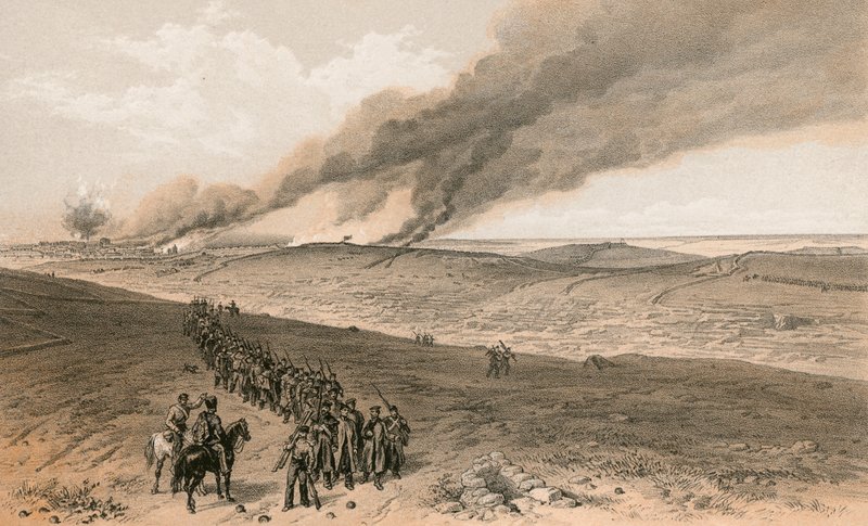 Redan és a brit jobboldali támadás előrehaladott lövészárkai alkotó: William Crimea Simpson