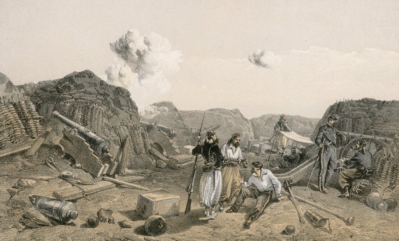 Vázlat a Mamelon Vert belsejében, délre nézve alkotó: William Crimea Simpson