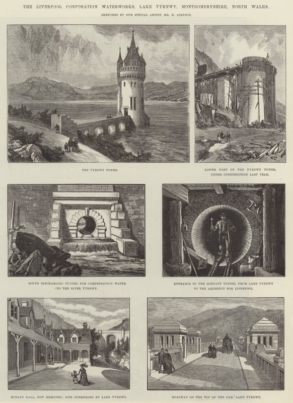 A Liverpool Corporation Vízművek, Vyrnwy-tó, Montgomeryshire, Észak-Wales alkotó: William Crimea Simpson