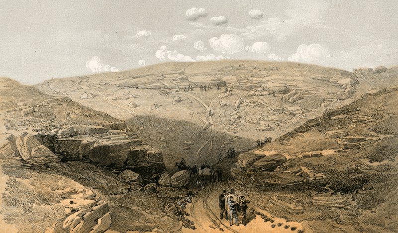 A Halál Árnyékának Völgye, barlangok a Woronzoff úton a 21-es üteg mögött alkotó: William Crimea Simpson