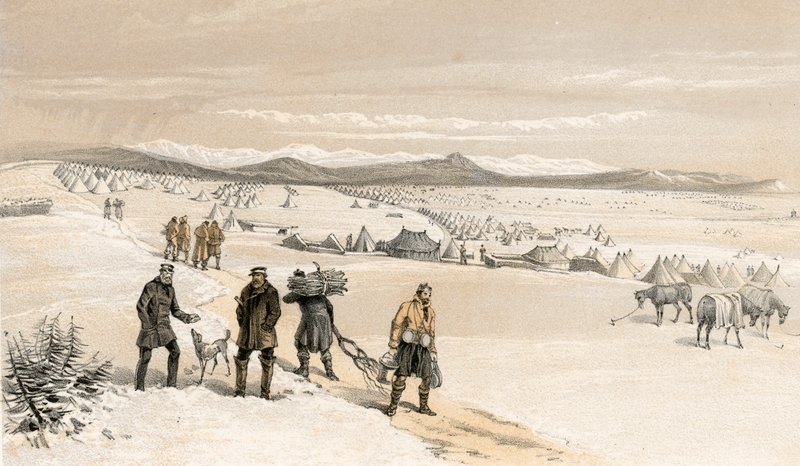 A 2. hadosztály tábora kelet felé nézve, 1855. január alkotó: William Crimea Simpson