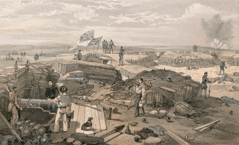 A Redan belseje, a bal oldali oldalról a Salient-szög felé nézve, délről nézve alkotó: William Crimea Simpson