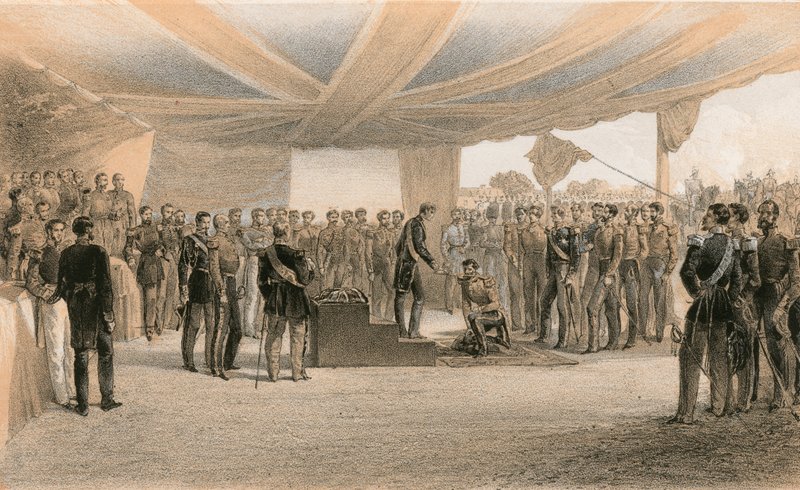 A Bath-rend beiktatása a brit hadsereg főhadiszállásán Sebastopol előtt alkotó: William Crimea Simpson
