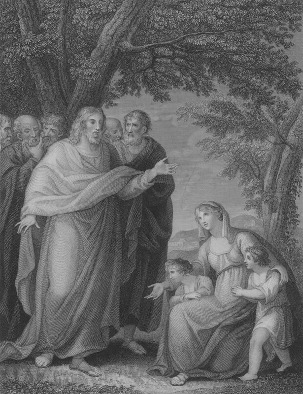 Krisztus és Zebedeus gyermekei, Szent Máté 20, 20-29. vers (metszet) alkotó: William Cuming