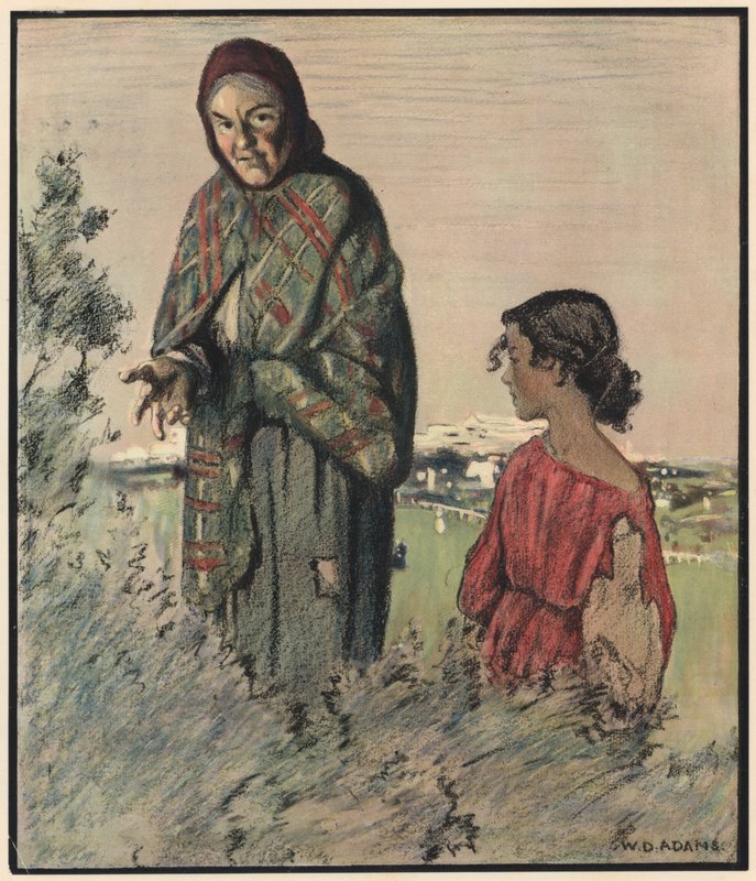 A cigány: "Mondd meg a szerencséd, szép úriember" (színes litho) alkotó: William Dacres Adams