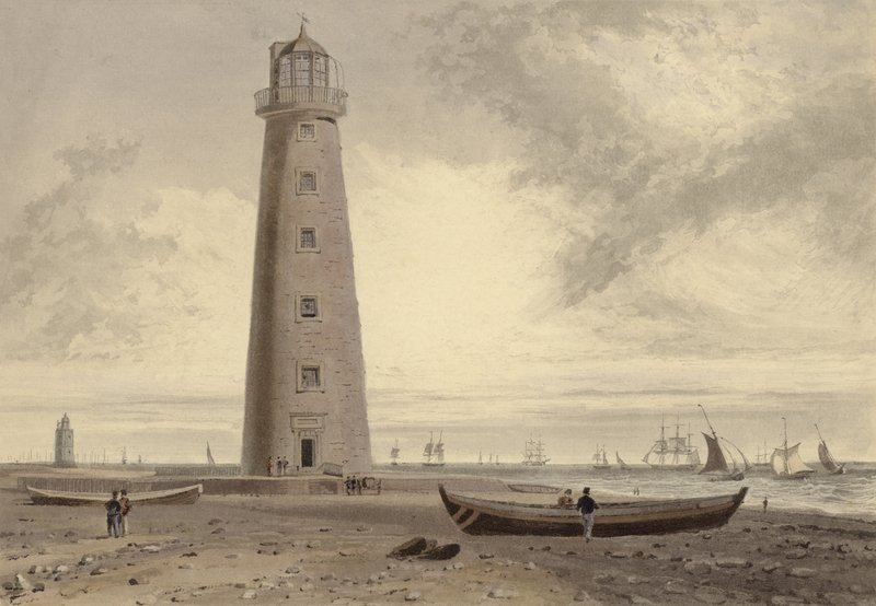 Orford Ness világítótornyok, Suffolk (akvatinta) alkotó: William Daniell