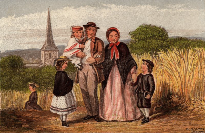 Vasárnap reggel: a család visszasétál a templomból (chromolitho) alkotó: William Dickes