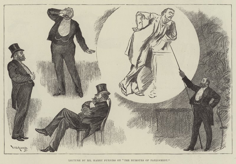 Harry Furniss úr előadása a Parlament humoráról alkotó: William Douglas Almond